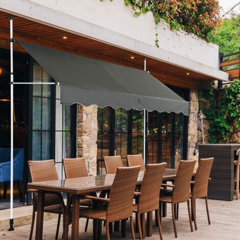 Auvent Manuel Rétractable 250CM Hauteur Réglable 200-300CM Store Banne en Aluminium et Tissu Oxford Anti UV Gris