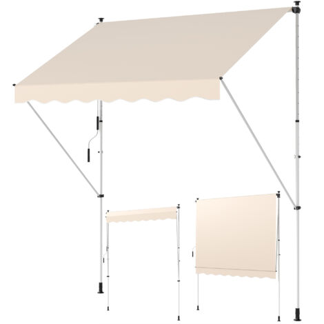 Auvent manuel rétractable 300x150x170-280 cm avec hauteur réglable par manivelle et protection solaire pour terrasse, beige