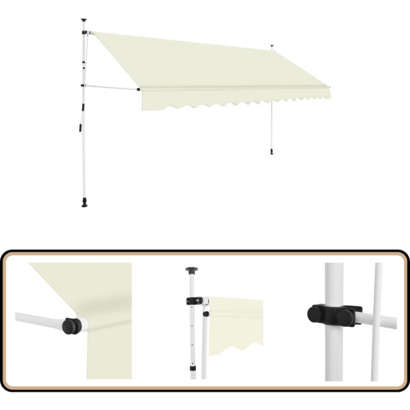 Auvent manuel rétractable 350 cm Crème - Auvent Retractable - Store Banne - Parasol - Abri Solaire - Protection Soleil