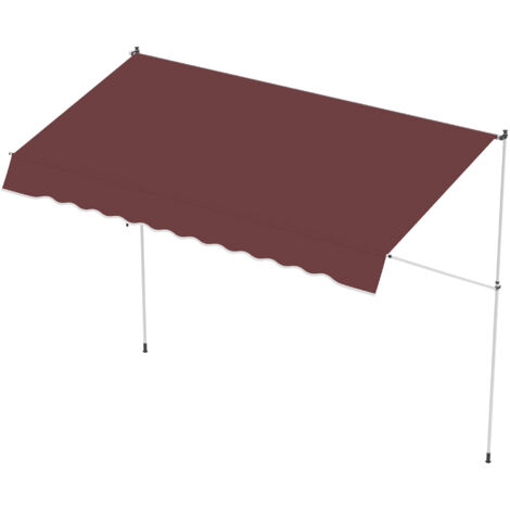 Auvent manuel rétractable 3x1,5m bordeaux, sans perçage, inclinaison réglable, métal aluminium anti-UV