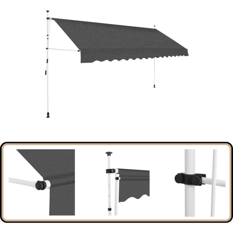 Auvent manuel rétractable 400 cm Anthracite - Auvent Retractable - Auvent Exterieur - Parasol Pliable - Protection Solaire - Abri Jardin