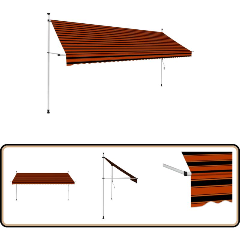 Auvent manuel rétractable 400 cm Orange et marron - Auvent Retractable - Parasol Exterieur - Abri Solaire - Protection Soleil - Store Banne