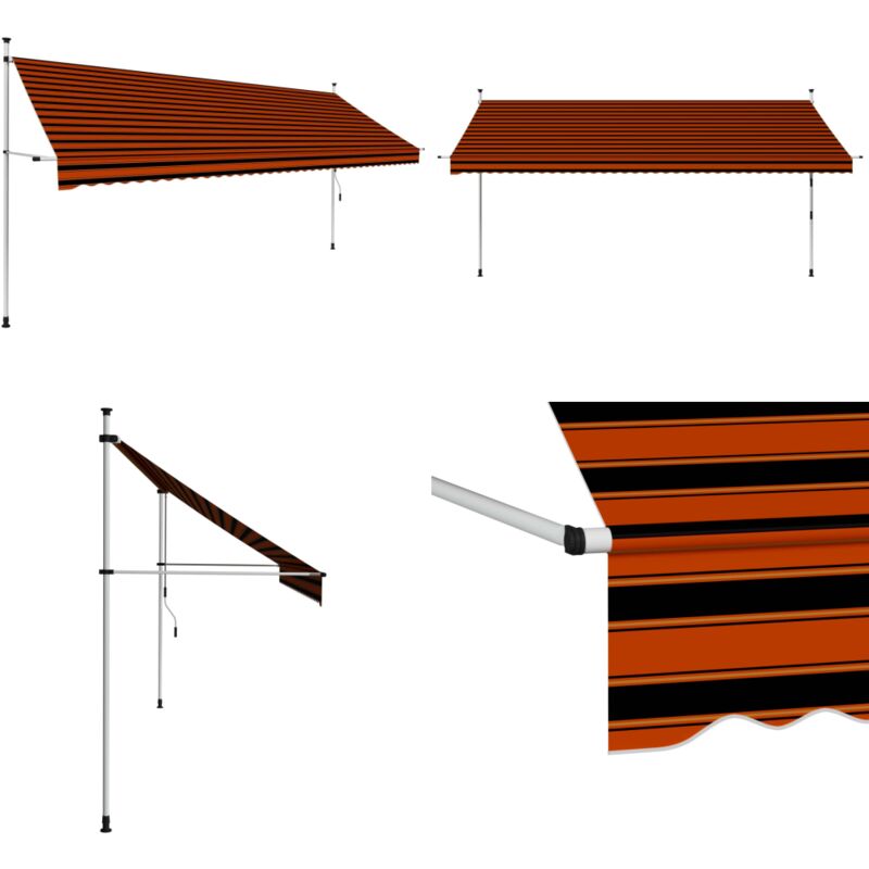 Auvent manuel rétractable 400 cm Orange et marron - Auvent Retractable - Parasol Exterieur - Abri Solaire - Protection Soleil - Store Banne - Home &