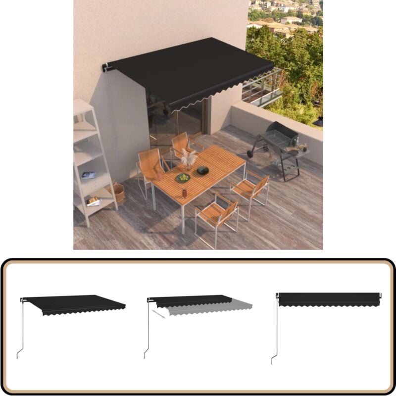 Auvent manuel rétractable 400x350 cm Anthracite - Auvent Pliable - Store Extérieur - Parasol - Abri Solaire - Protection Soleil