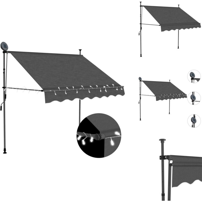 Auvent manuel rétractable avec led 150 cm Anthracite - Auvent Retractable - Stores Exterieurs - Parasol - Abri Jardin - Protection Soleil