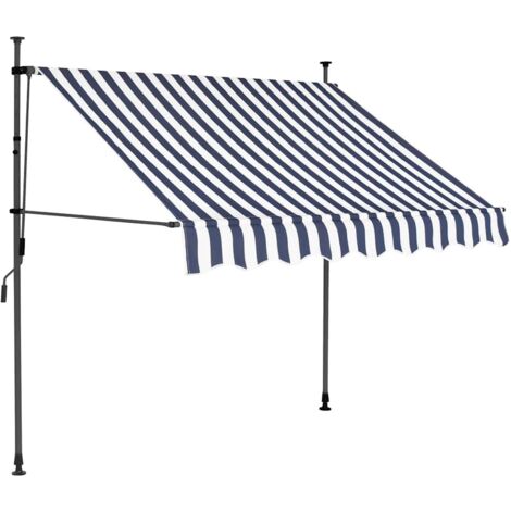 Auvent manuel rétractable avec LED 150 cm Bleu et blanc