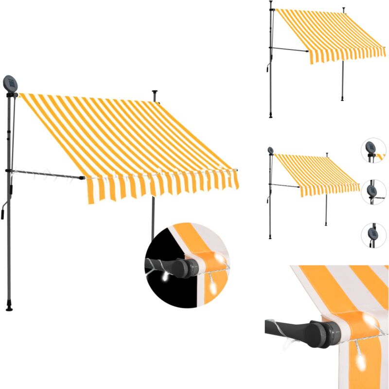 Auvent manuel rétractable avec led 200 cm Blanc et orange - Auvent Retractable - Auvent Exterieur - Parasol Pliable - Abri Soleil - Stores Exterieurs