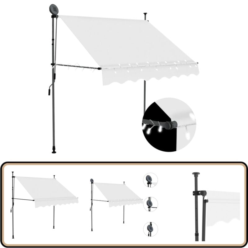 Auvent manuel rétractable avec led 200 cm Crème - Auvent Retractable - Stores Exterieurs - Parasol - Abri Jardin - Protection Soleil