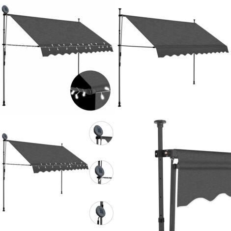 Auvent manuel rétractable avec LED 250 cm Anthracite - Auvent Retractable - Auvent Exterieur - Parasol - Abri Soleil - Terrasse - Home & Living