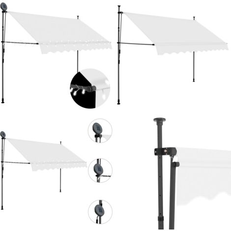 Auvent manuel rétractable avec LED 300 cm Crème - Auvent Retractable - Auvent Exterieur - Store Banne - Parasol - Abri Soleil - Home & Living
