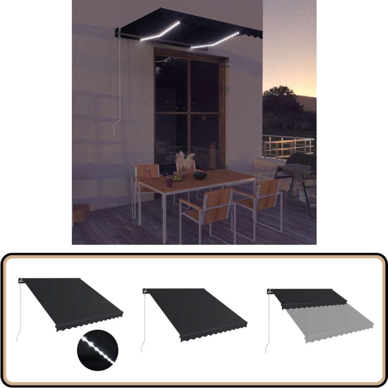 Auvent manuel rétractable avec led 300x250 cm Anthracite - Auvent - Pergola - Ombrage - Terrasse - Balcon