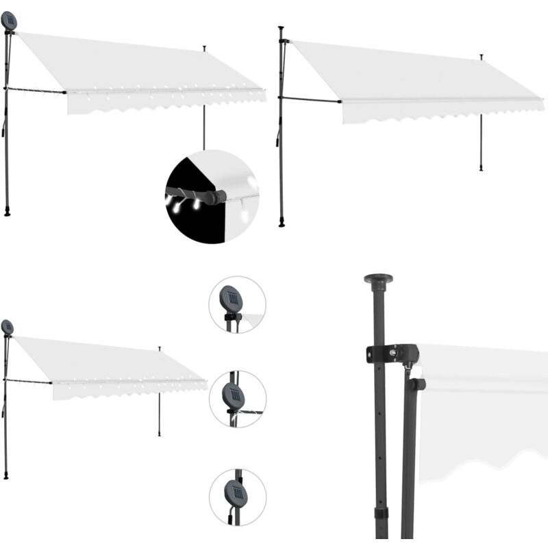 Auvent manuel rétractable avec led 350 cm Crème - Auvent Retractable - Stores Exterieurs - Parasol - Abri Jardin - Éclairage Led Solaire - Home &