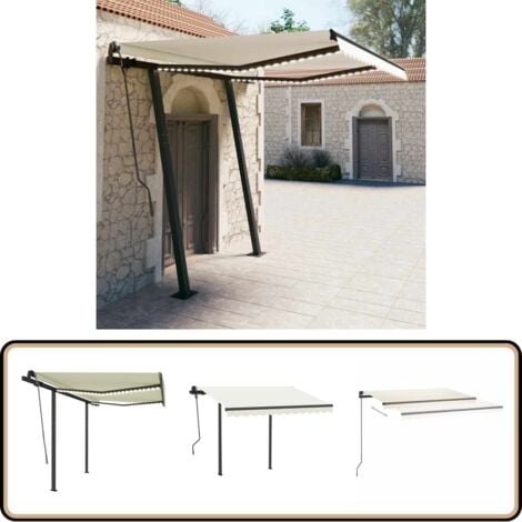 Auvent manuel rétractable avec LED 3,5x2,5 m Crème - Auvent - Pergola - Abri Soleil - Store Extérieur - Tonnelle