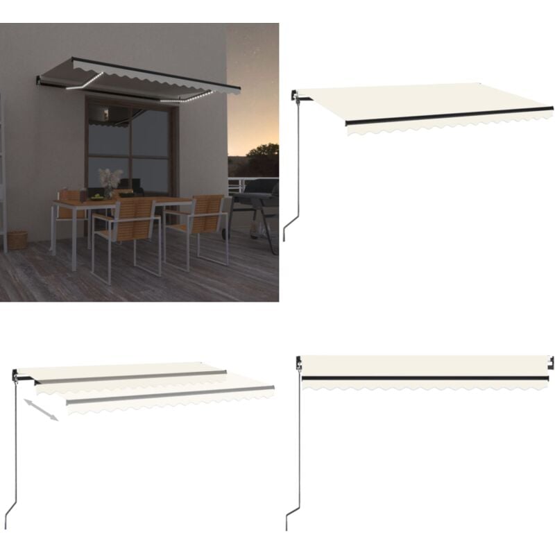 Auvent manuel rétractable avec led 450x350 cm Crème - Auvent Retractable - Store Banne - Parasol - Abri Extérieur - Éclairage Led - Home & Living