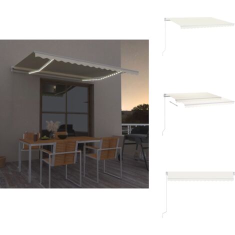 Auvent manuel rétractable avec LED 450x350 cm Crème - Auvent Retractable - Store Banne - Parasol - Abri Extérieur - Éclairage Led Solaire
