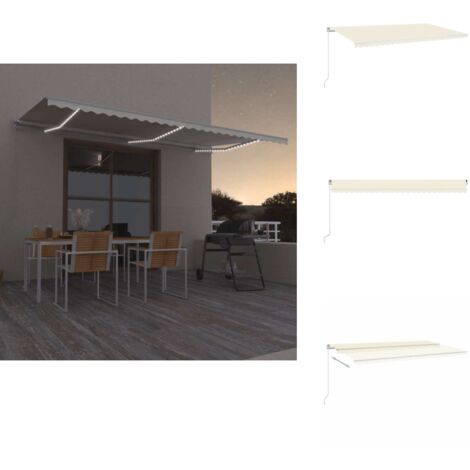 Auvent manuel rétractable avec LED 600x300 cm Crème - Auvent Retractable - Abri Soleil - Pergola Pliable - Tonnelle Exterieur - Stores Exterieurs