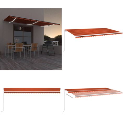 Auvent manuel rétractable avec LED 600x300 cm Orange et marron - Auvent Pliable - Store Extérieur - Abri Soleil - Parasol - Terrasse - Home & Living