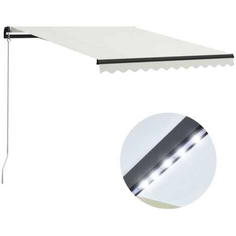Auvent manuel rétractable avec LED - Auvent de jardin Soleil imperméable 300x250 cm Crème BV117112 - BonneVie
