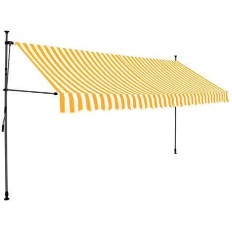 Auvent manuel rétractable avec LED - Auvent de jardin Soleil imperméable 350 cm Blanc et orange BV864197 - BonneVie