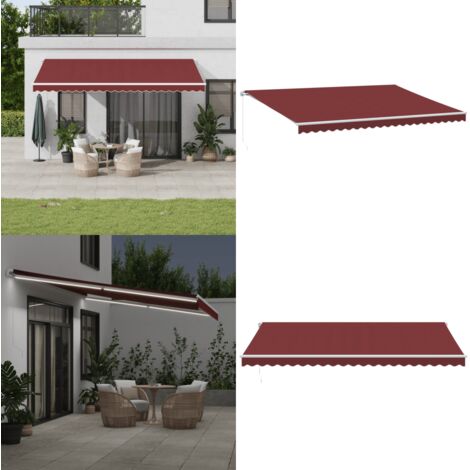 Auvent manuel rétractable avec LED bordeaux 500x350 cm - Auvent Retractable - Parasol - Abri Solaire - Terrasse - Jardin - Home & Living