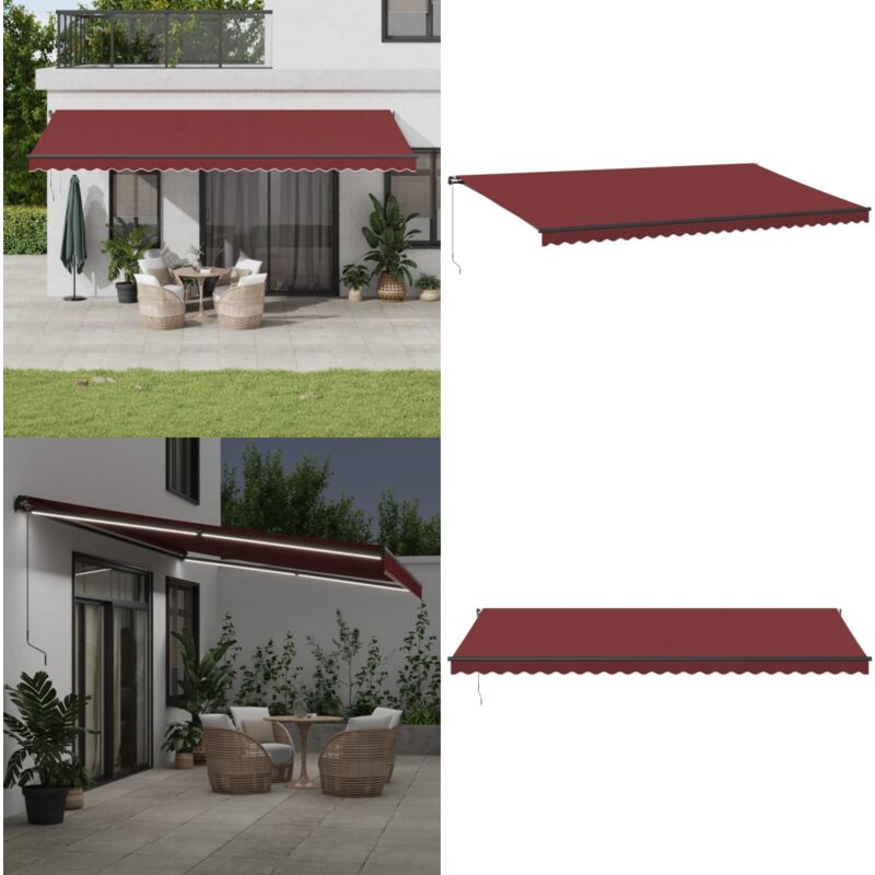 Auvent manuel rétractable avec led bordeaux 600x300 cm - Auvent Pliable - Auvent Extérieur - Parasol - Protection Solaire - Éclairage led - Home &