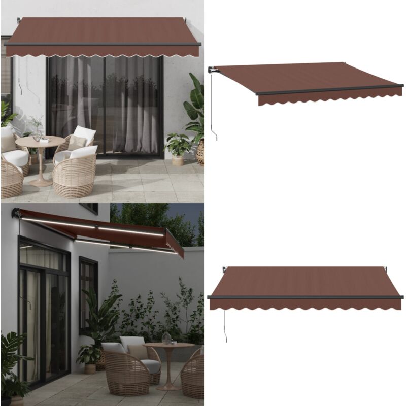 Auvent manuel rétractable avec led marron 350x250 cm - Auvent - Parasol - Abri Solaire - Protection uv - Éclairage led - Home & Living