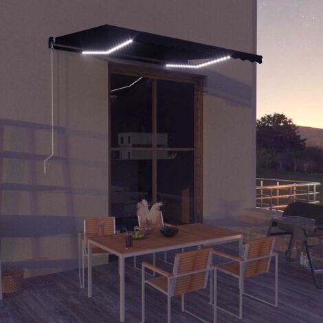 Auvent manuel rétractable avec LED-Store banne 350x250 cm Anthracite 527691