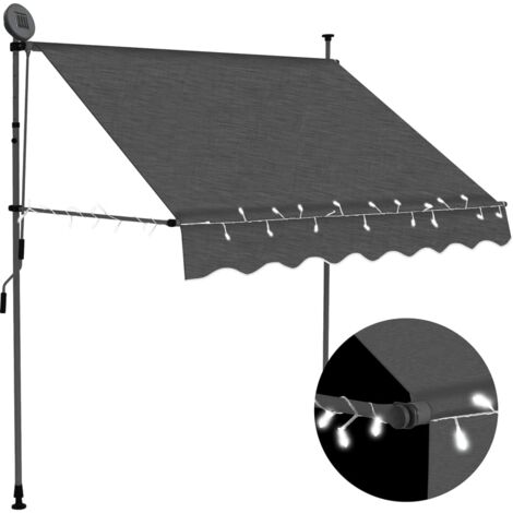 Auvent manuel rétractable avec LED  Store Banne Auvent de jardin 200 cm Anthracite 12371