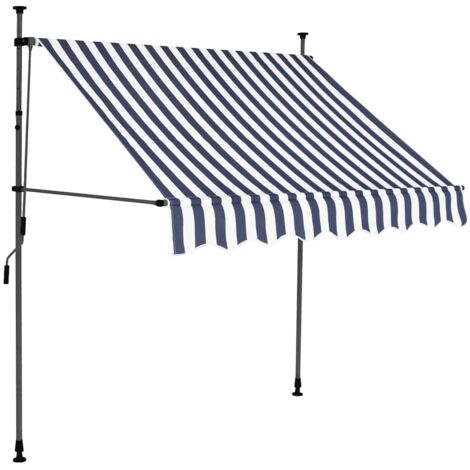Auvent manuel rétractable avec LED  Store Banne Auvent de jardin 200 cm Bleu et blanc 79416
