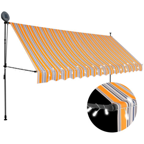 Auvent manuel rétractable avec LED  Store Banne Auvent de jardin 400 cm Jaune et bleu 32643