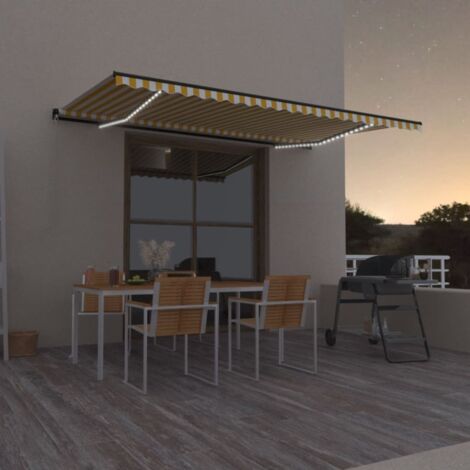Auvent manuel rétractable avec LED  Store Banne Auvent de jardin 500x300 cm Jaune et blanc 91456