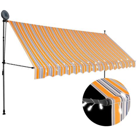 Auvent manuel rétractable avec LED,Marquise Anti-UV,Auvent facile à assembler 350 cm Jaune et bleu -FR80268