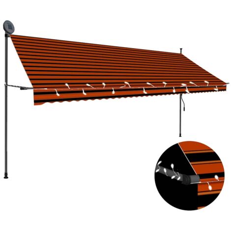 Auvent manuel rétractable avec LED,Marquise Anti-UV,Auvent facile à assembler 400 cm Orange et marron -FR50115