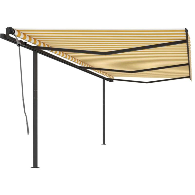 Auvent manuel rétractable avec poteaux 6x3 m Jaune et blanc - Vidaxl
