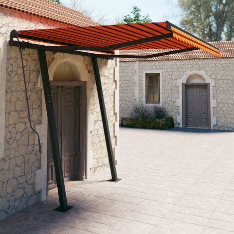 Auvent manuel rétractable avec poteaux 3x2,5 m Orange et marron