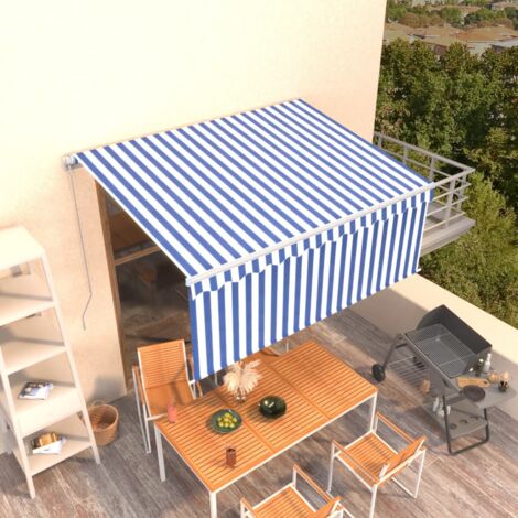 Auvent manuel rétractable avec store 3x2,5 m Bleu et blanc