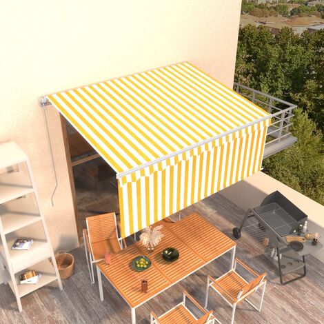 Auvent manuel rétractable avec store 3x2,5 m Jaune et blanc