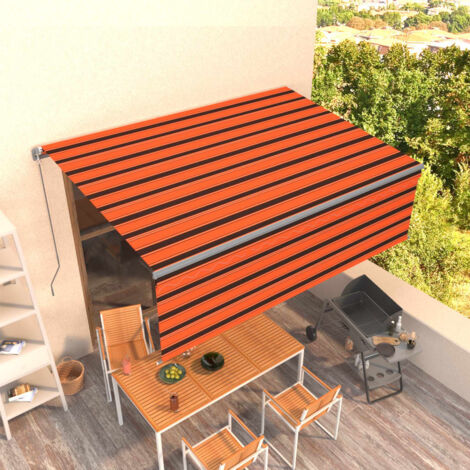 Auvent manuel rétractable avec store 4x3 m Orange et marron vidaXL
