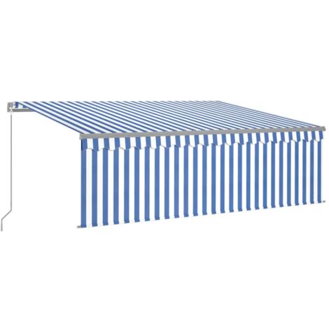 Auvent manuel rétractable avec store et LED 4,5x3 m Bleu blanc