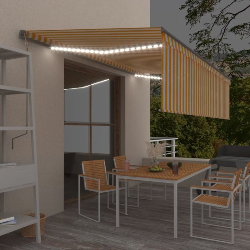 Vidaxl - Auvent rétractable manuel avec store led 5x3 m Jaune et blanc