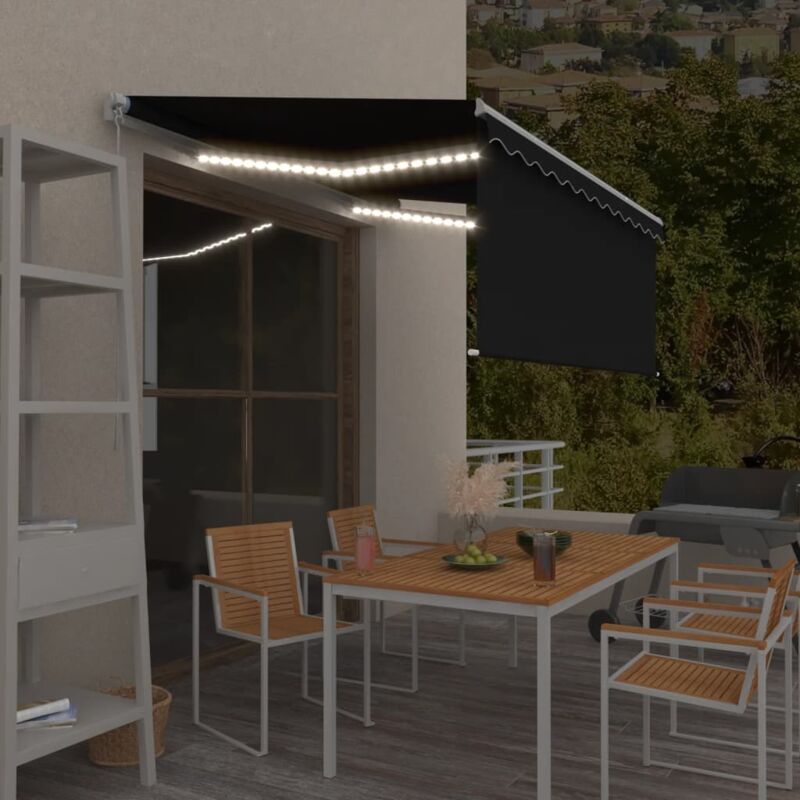 vidaXL Auvent rétractable manuel avec store LED 3,5x2,5 m Anthracite