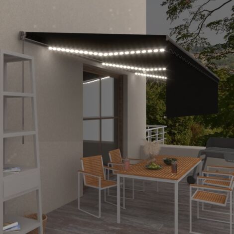 Auvent manuel rétractable avec store et LED  Store Banne Marquise 6x3 m Anthracite 80198