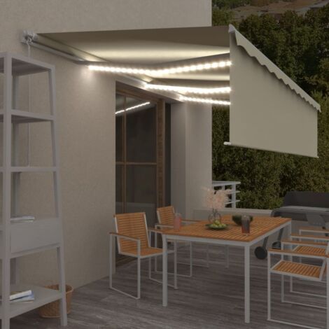 Auvent manuel rétractable avec store et LED  Store Banne Marquise 6x3 m Crème 23645