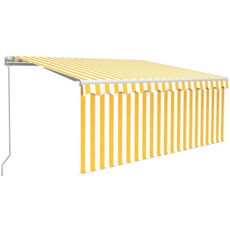 Auvent manuel rétractable avec store LED 3x2,5 m Jaune et blanc