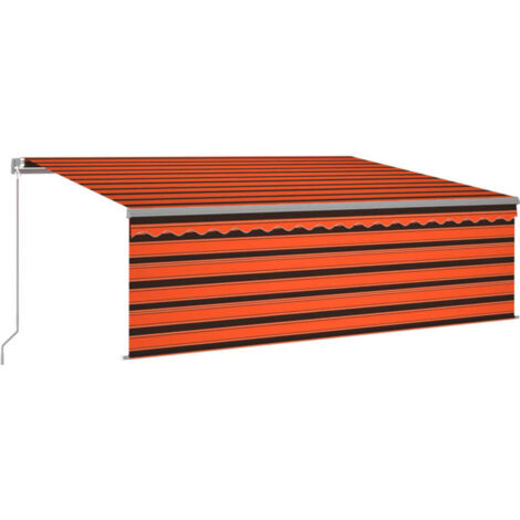 Auvent manuel rétractable avec store LED 4x3 m Orange et marron