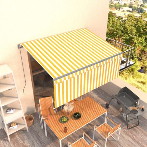 Auvent manuel rétractable avec store LED  Store Banne Marquise 3x2,5 m Jaune et blanc 42056