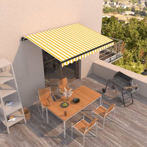 Auvent manuel rétractable  Store Banne Auvent de jardin 350x250 cm Jaune et blanc 51307