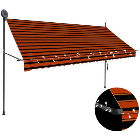 Auvent manuel rétractable Store banne Marquise avec LED 300 cm Orange et marron NDTN3757159