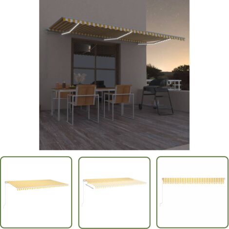 Auvent manuel rétractable  Store banne  Marquise avec LED 600x350 cm Jaune et blanc NDTN8037567 MaisonChic