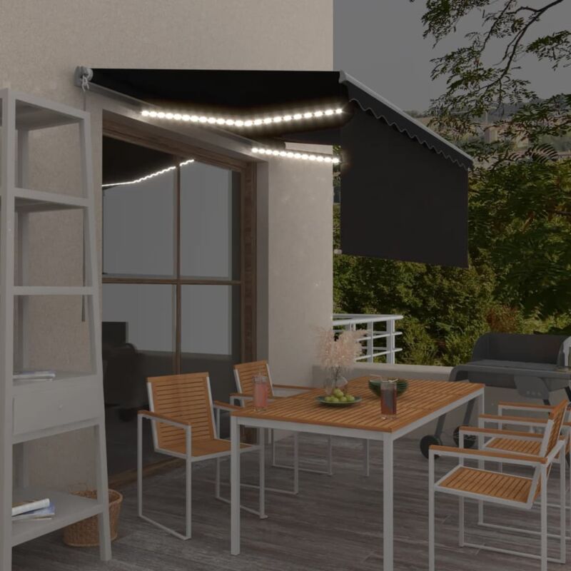 Maison Chic - Auvent manuel rétractable avec store et led Store Banne Marquise 3x2,5 m Anthracite 69375